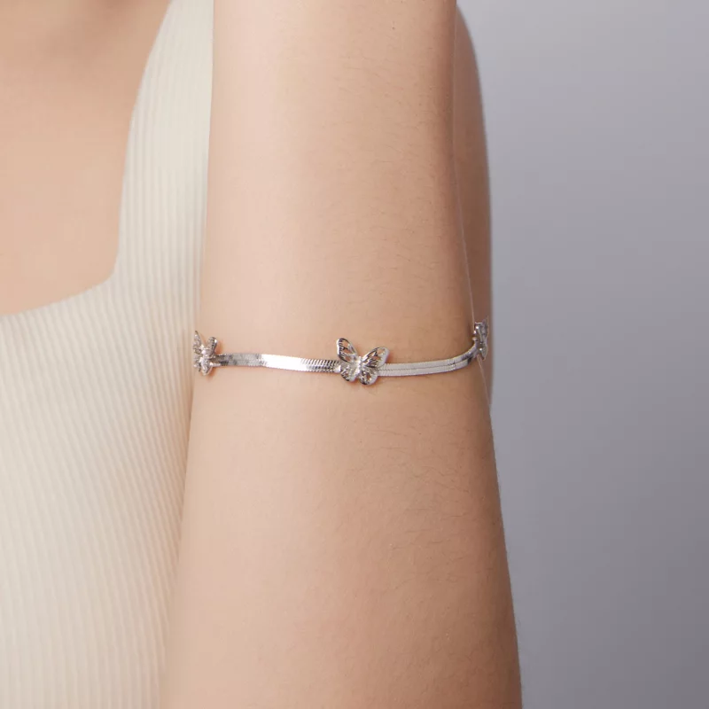(image pour) Bracelet en argent 925 Pandora Style Papillon - Plaqué Platine Grâce - BSB217 - Afficher 8