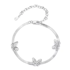 (image pour) Bracelet en argent 925 Pandora Style Papillon - Plaqué Platine Grâce - BSB217