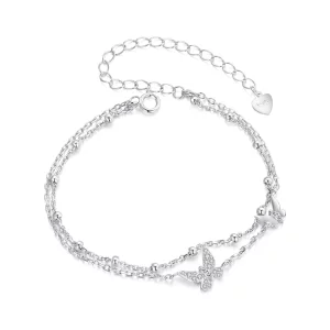 (image pour) Bracelet Pandora Style Papillon en Argent 925 à Double Couche avec Zircon Cubique - Plaqué Platine - BSB154