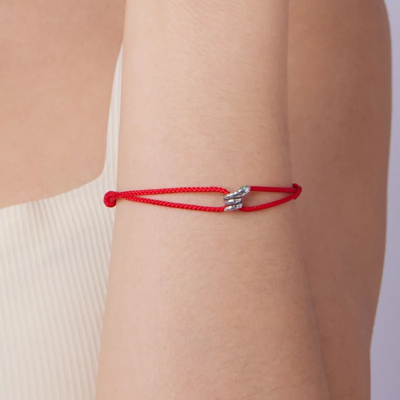(image pour) Bracelet Serpent Style Pandora en Cordon de Coton Oxydé Zirconium Argent 925 - S - Afficher 4