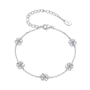 (image pour) Bracelet Trèfle à Quatre Feuilles en Argent Sterling 925 Pandora avec Moissanite - Plaqué Platine avec Certificat - MSB025
