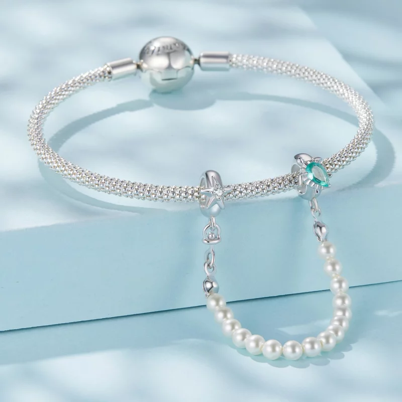 (image pour) Chaîne de sécurité en argent sterling style Pandora avec tortue, étoile de mer e - Afficher 3