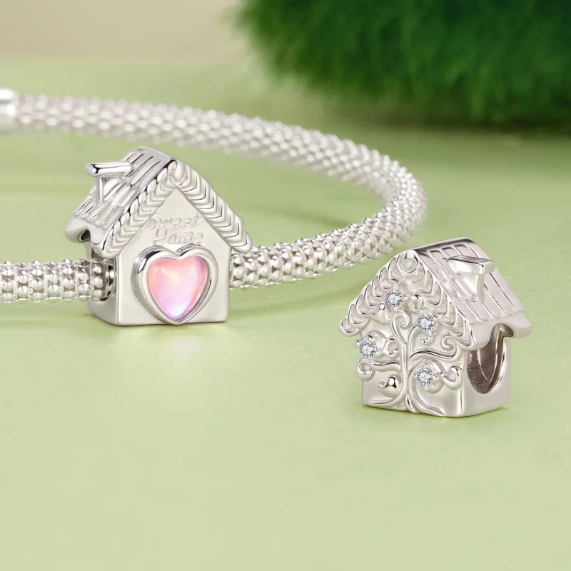(image pour) Pandora Style 925 Argent Sterling Plaqué Platine Charm Sweet Home avec Zirconia - Afficher 4