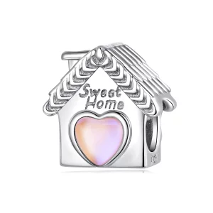 Pandora Style 925 Argent Sterling Plaqué Platine Charm Sweet Home avec Zirconia et Verre - BSC1157 (image pour) Pandora Style 925 Argent Sterling Plaqué Platine Charm Sweet Home avec Zirconia et Verre - BSC1157