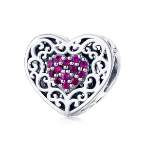 Perle Charm Cœur Filigrané Pandora en Argent 925 Oxydé avec Zircon - SCC1109 (image pour) Perle Charm Cœur Filigrané Pandora en Argent 925 Oxydé avec Zircon - SCC1109