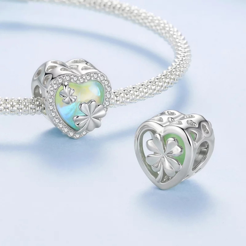 (image pour) Charm Pandora Style Trèfle à Quatre Feuilles en Argent 925 avec Zirconia et Verr - Afficher 4