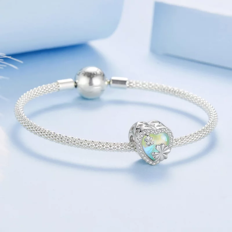 (image pour) Charm Pandora Style Trèfle à Quatre Feuilles en Argent 925 avec Zirconia et Verr - Afficher 5