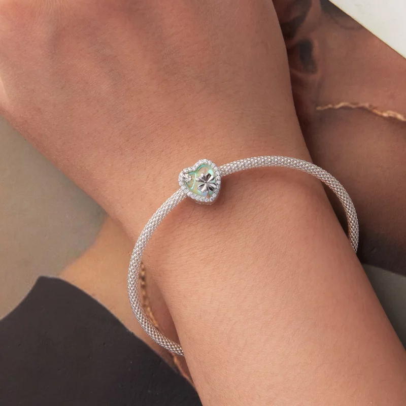 (image pour) Charm Pandora Style Trèfle à Quatre Feuilles en Argent 925 avec Zirconia et Verr - Afficher 6