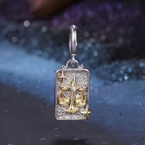 (image pour) Charme Zodiac Balance Pandora en Argent 925 plaqué Platine et Or avec Zircon - BSC1164-9