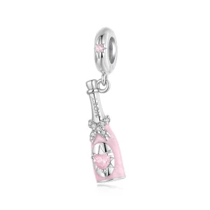 (image pour) Charme Bouteille de Champagne Rose Pandora en Argent 925 avec Zirconia et Placage Platine - BSC1156