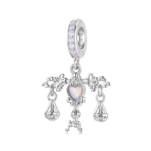 (image pour) Charme Balance Libra Pandora en Argent 925 avec Opale Synthétique et Placage Platine - BSC1155