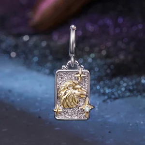 (image pour) Charme Zodiac Lion en Argent 925 Pandora avec Zirconium, Plaqué Platine et Or - BSC1164-7