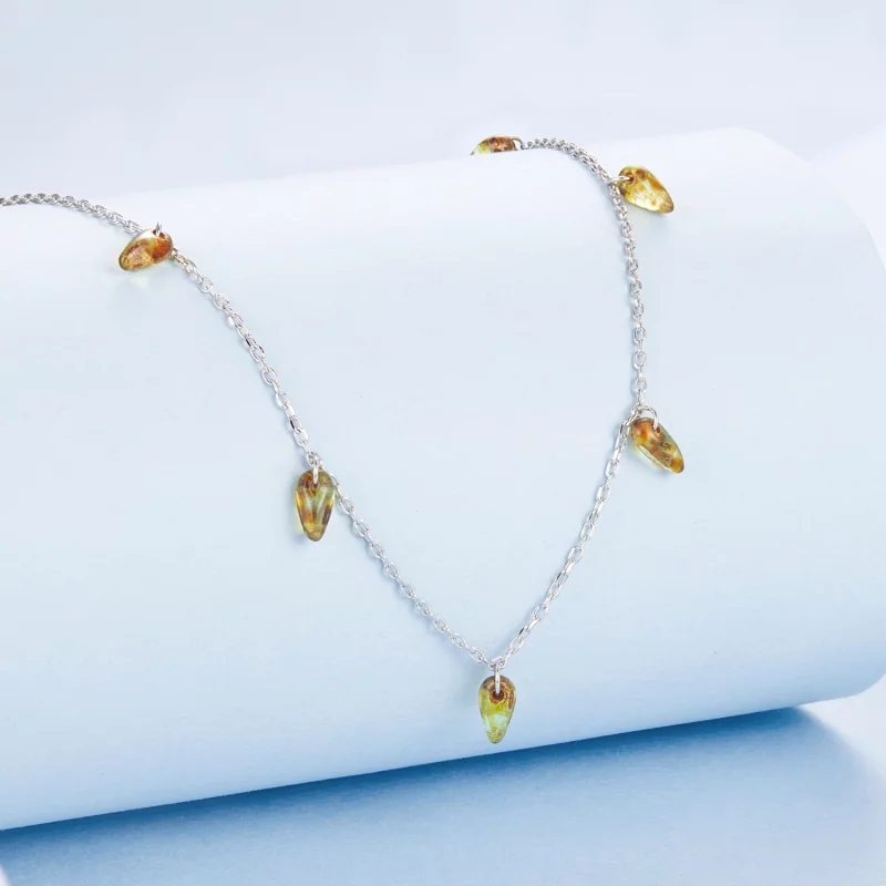 (image pour) Pandora Style Collier Pampille Ambre en Argent 925 avec Verre et Placage Platine - Afficher 2