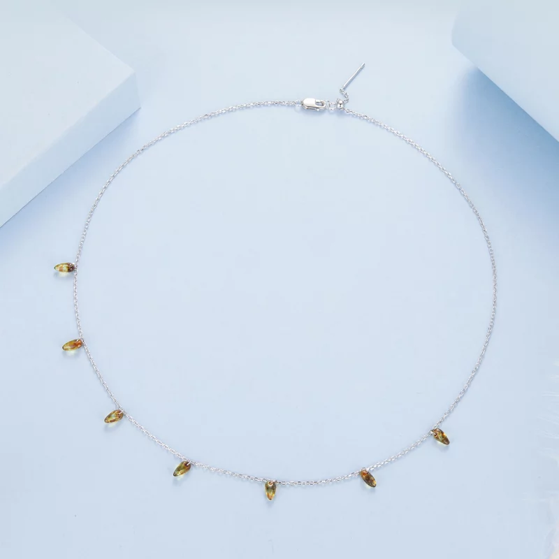(image pour) Pandora Style Collier Pampille Ambre en Argent 925 avec Verre et Placage Platine - Afficher 3