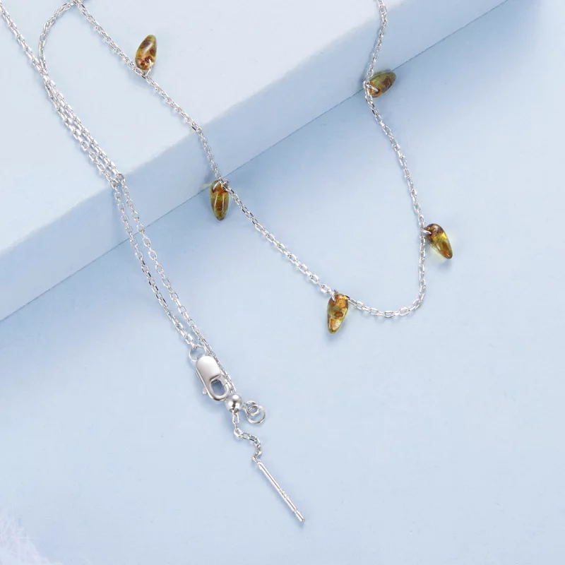(image pour) Pandora Style Collier Pampille Ambre en Argent 925 avec Verre et Placage Platine - Afficher 4