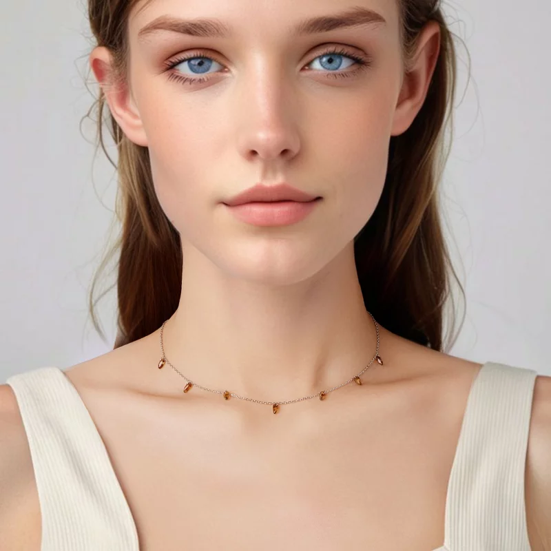 (image pour) Pandora Style Collier Pampille Ambre en Argent 925 avec Verre et Placage Platine - Afficher 6