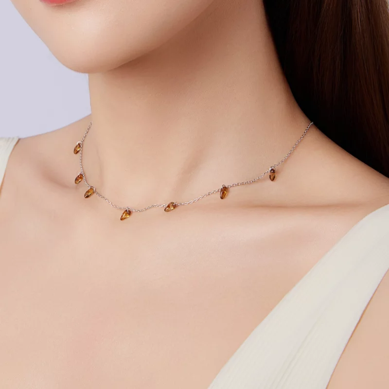 (image pour) Pandora Style Collier Pampille Ambre en Argent 925 avec Verre et Placage Platine - Afficher 7