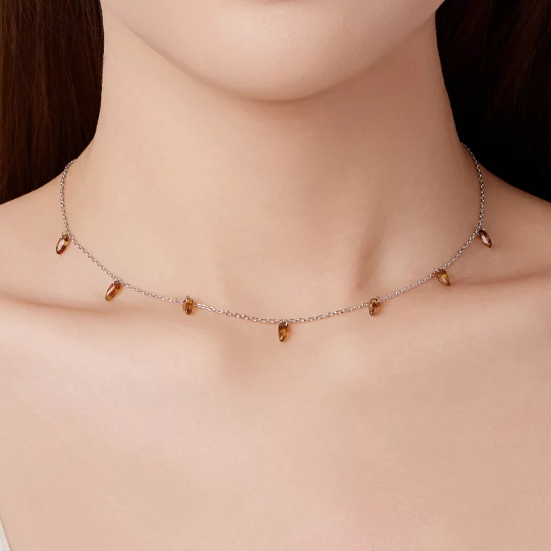 (image pour) Pandora Style Collier Pampille Ambre en Argent 925 avec Verre et Placage Platine - Afficher 8