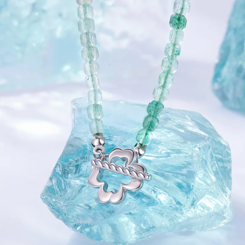 (image pour) Collier Cristal Fraise Verte Style Pandora - Argent 925 Plaqué Or Blanc - BSN438 - Afficher 2