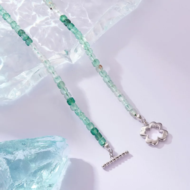 (image pour) Collier Cristal Fraise Verte Style Pandora - Argent 925 Plaqué Or Blanc - BSN438 - Afficher 3