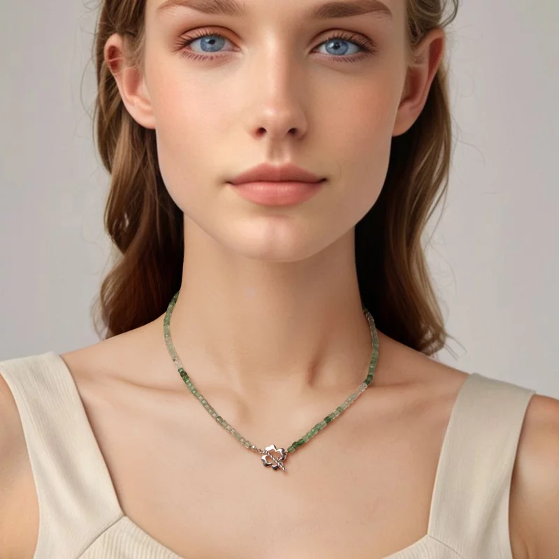 (image pour) Collier Cristal Fraise Verte Style Pandora - Argent 925 Plaqué Or Blanc - BSN438 - Afficher 4