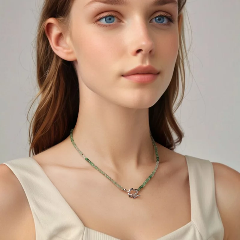 (image pour) Collier Cristal Fraise Verte Style Pandora - Argent 925 Plaqué Or Blanc - BSN438 - Afficher 5