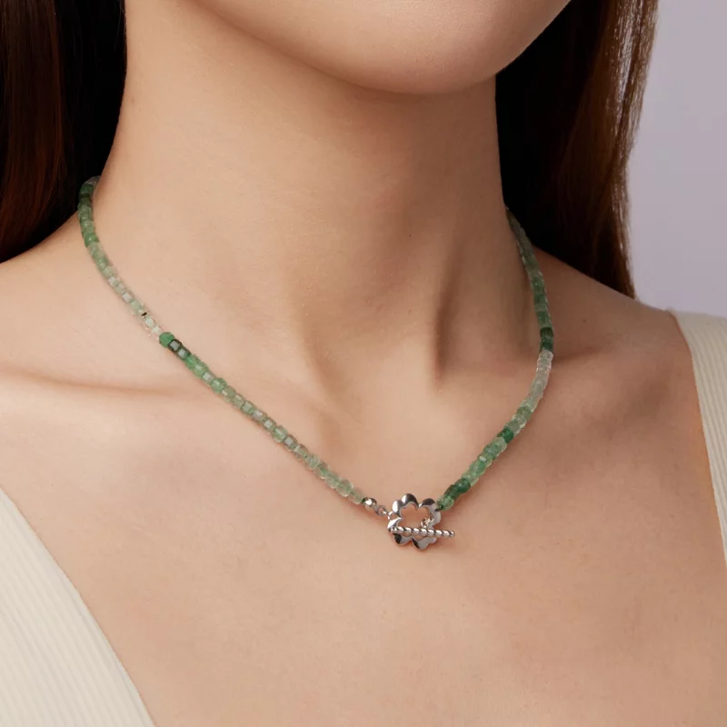(image pour) Collier Cristal Fraise Verte Style Pandora - Argent 925 Plaqué Or Blanc - BSN438 - Afficher 6