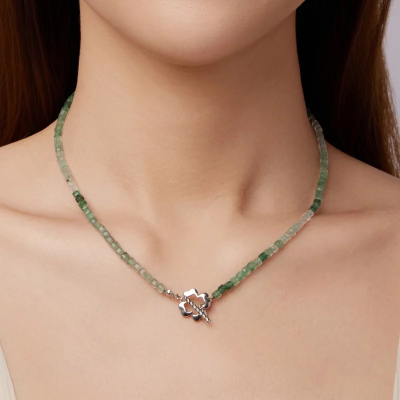 (image pour) Collier Cristal Fraise Verte Style Pandora - Argent 925 Plaqué Or Blanc - BSN438 - Afficher 7
