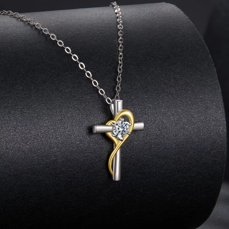 (image pour) Collier Croix en Argent Sterling 925 Inspiré du Style Pandora avec Moissanite, P - Afficher 2
