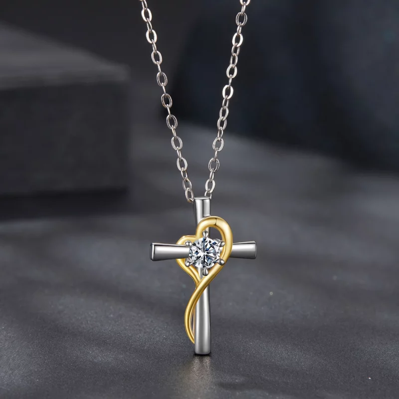 (image pour) Collier Croix en Argent Sterling 925 Inspiré du Style Pandora avec Moissanite, P - Afficher 3