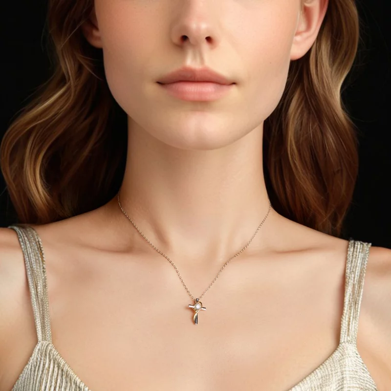 (image pour) Collier Croix en Argent Sterling 925 Inspiré du Style Pandora avec Moissanite, P - Afficher 4