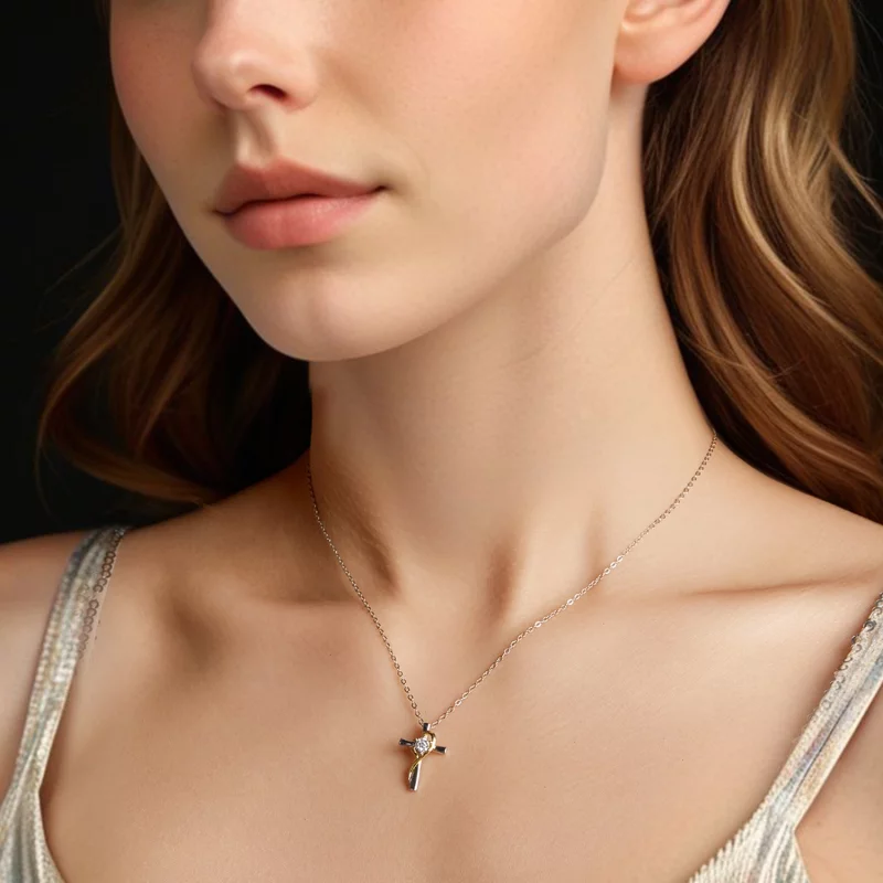 (image pour) Collier Croix en Argent Sterling 925 Inspiré du Style Pandora avec Moissanite, P - Afficher 5