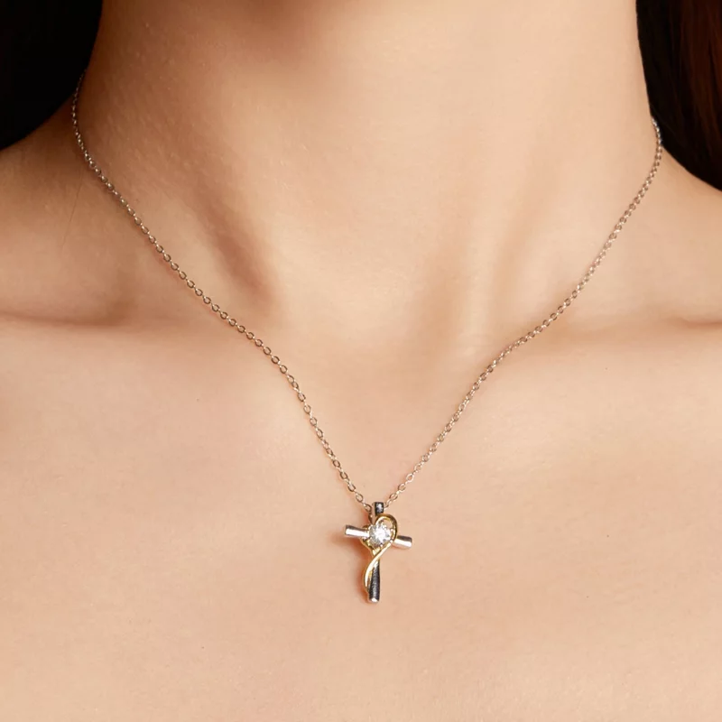 (image pour) Collier Croix en Argent Sterling 925 Inspiré du Style Pandora avec Moissanite, P - Afficher 7