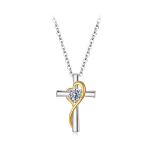 (image pour) Collier Croix en Argent Sterling 925 Inspiré du Style Pandora avec Moissanite, Plaqué Platine et Or & Certificat - MSN049