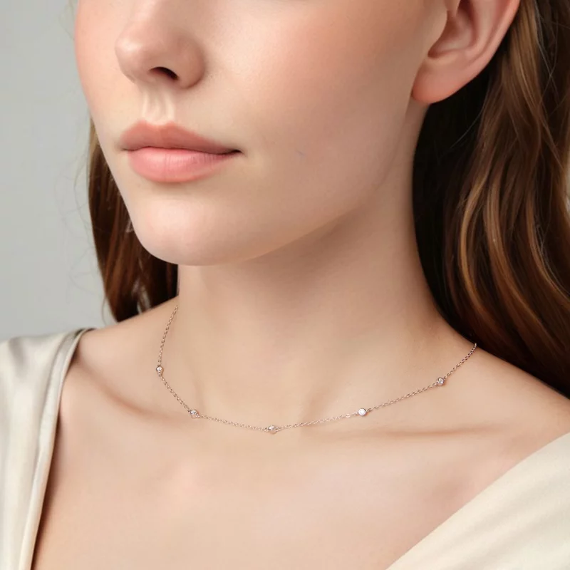 (image pour) Collier inspiré du style Pandora en argent 925 plaqué platine avec moissanite et - Afficher 4