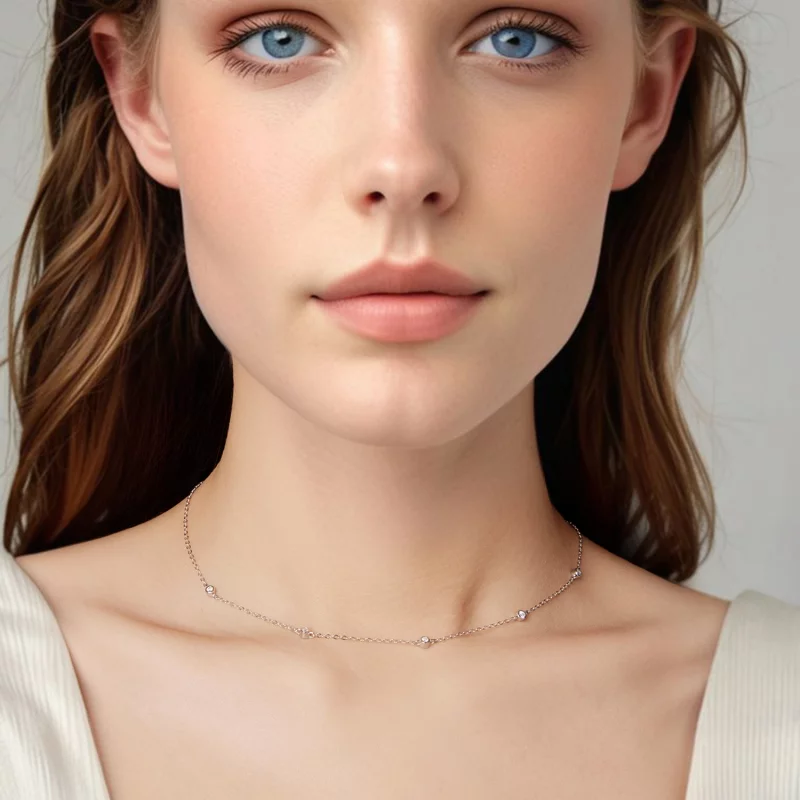 (image pour) Collier inspiré du style Pandora en argent 925 plaqué platine avec moissanite et - Afficher 5