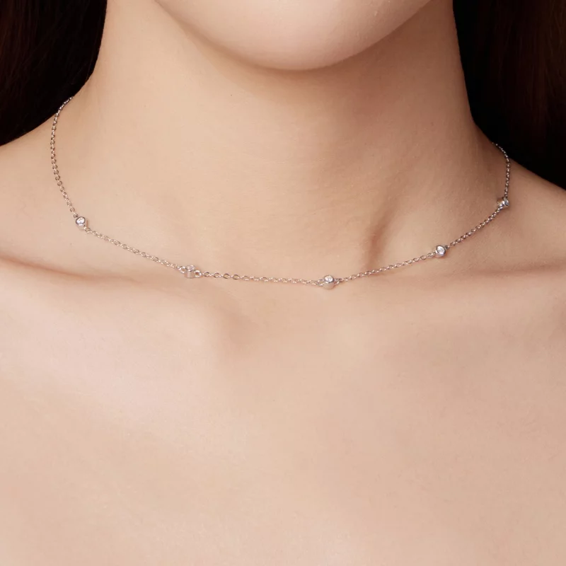 (image pour) Collier inspiré du style Pandora en argent 925 plaqué platine avec moissanite et - Afficher 6