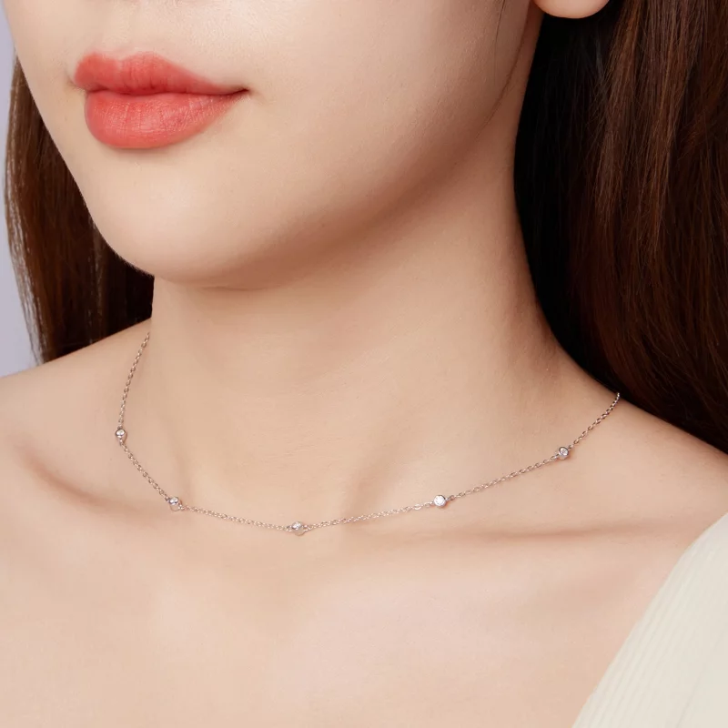 (image pour) Collier inspiré du style Pandora en argent 925 plaqué platine avec moissanite et - Afficher 7
