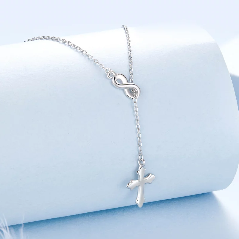 (image pour) Pandora Style Collier Y Croix de Foi Éternelle en Argent 925 plaqué Platine - BS - Afficher 2