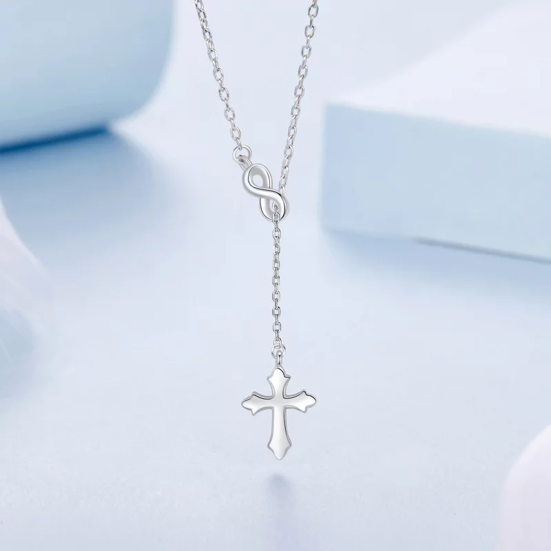 (image pour) Pandora Style Collier Y Croix de Foi Éternelle en Argent 925 plaqué Platine - BS - Afficher 3