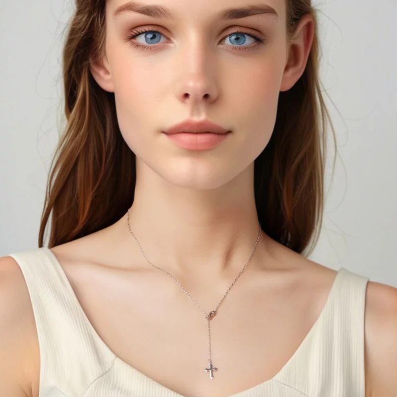(image pour) Pandora Style Collier Y Croix de Foi Éternelle en Argent 925 plaqué Platine - BS - Afficher 5