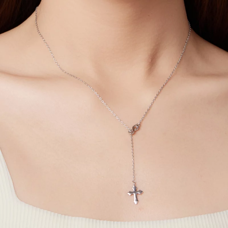(image pour) Pandora Style Collier Y Croix de Foi Éternelle en Argent 925 plaqué Platine - BS - Afficher 6