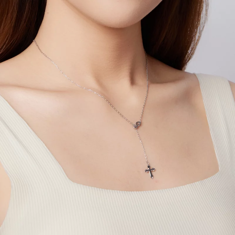 (image pour) Pandora Style Collier Y Croix de Foi Éternelle en Argent 925 plaqué Platine - BS - Afficher 7