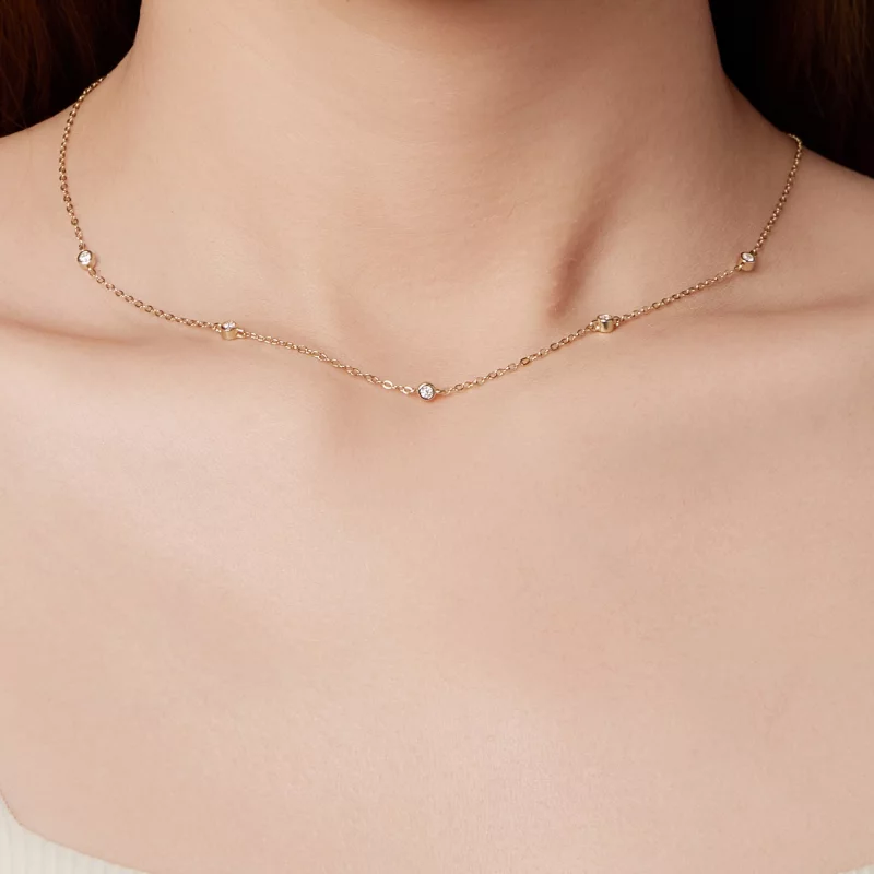 (image pour) Collier inspiré du style Pandora en argent 925 plaqué or avec moissanite et cert - Afficher 6