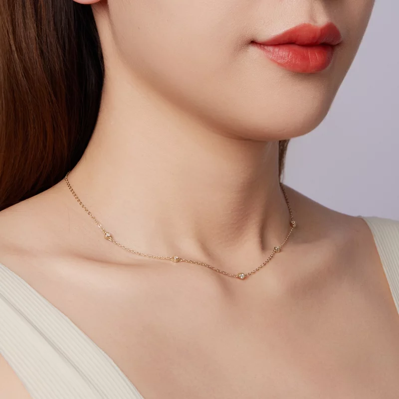 (image pour) Collier inspiré du style Pandora en argent 925 plaqué or avec moissanite et cert - Afficher 7
