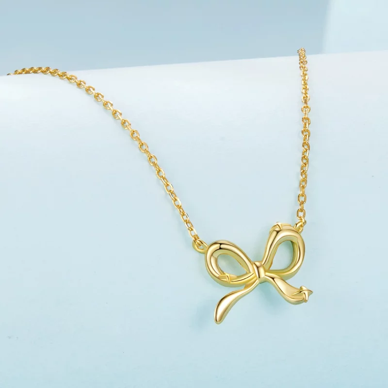 (image pour) Pendent Collier Noeud Papillon Doré Style Pandora - Argent 925 Sterling Plaqué O - Afficher 2