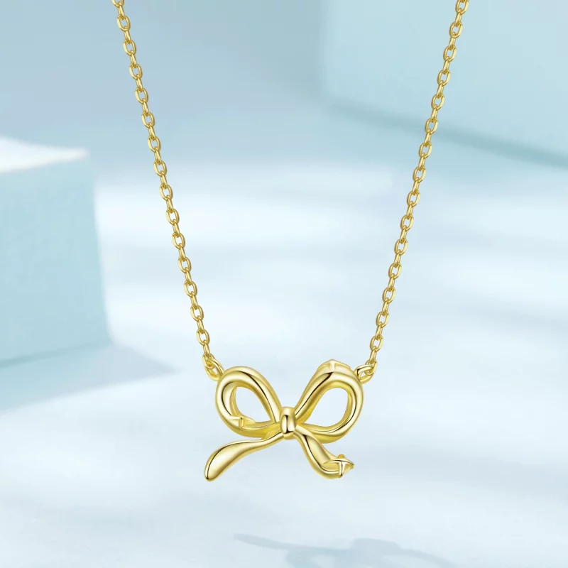 (image pour) Pendent Collier Noeud Papillon Doré Style Pandora - Argent 925 Sterling Plaqué O - Afficher 3