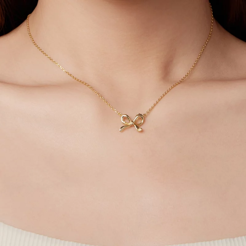 (image pour) Pendent Collier Noeud Papillon Doré Style Pandora - Argent 925 Sterling Plaqué O - Afficher 7