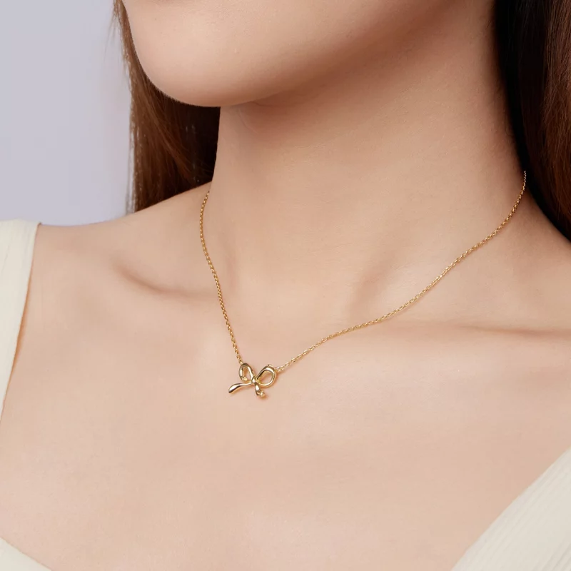 (image pour) Pendent Collier Noeud Papillon Doré Style Pandora - Argent 925 Sterling Plaqué O - Afficher 8