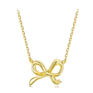 (image pour) Pendent Collier Noeud Papillon Doré Style Pandora - Argent 925 Sterling Plaqué Or - SCN539-B